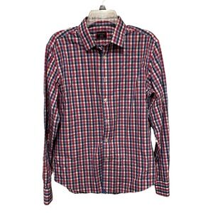 UNTUCKit Mens Medium Wrinkle Free Gingham Long Sleeve Button Down Shirt Red